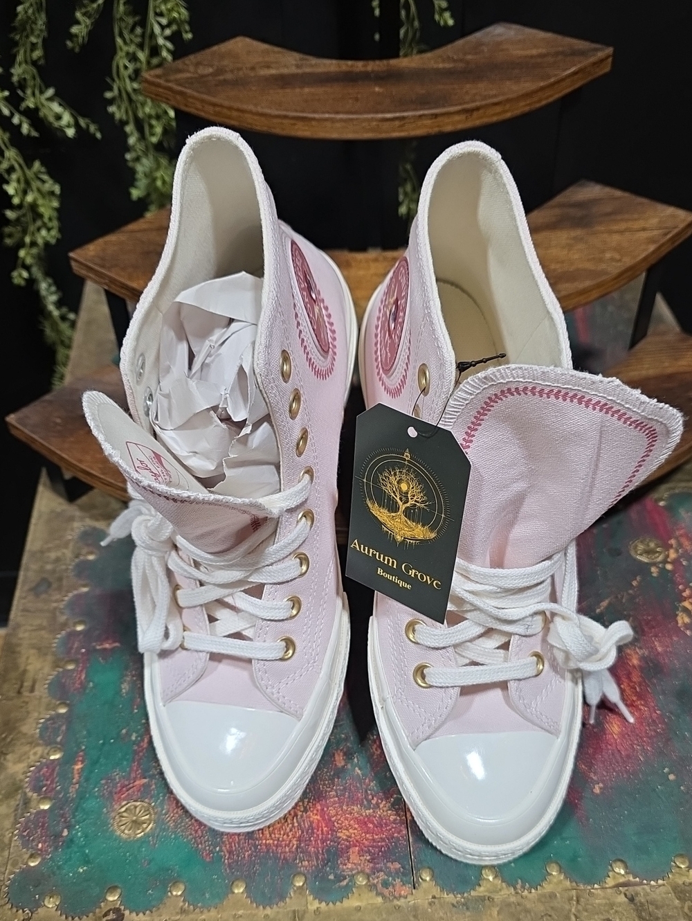 NEW! Converse Pink Embroidered High-Top Canvas Sneakers - Picture 7 of 13